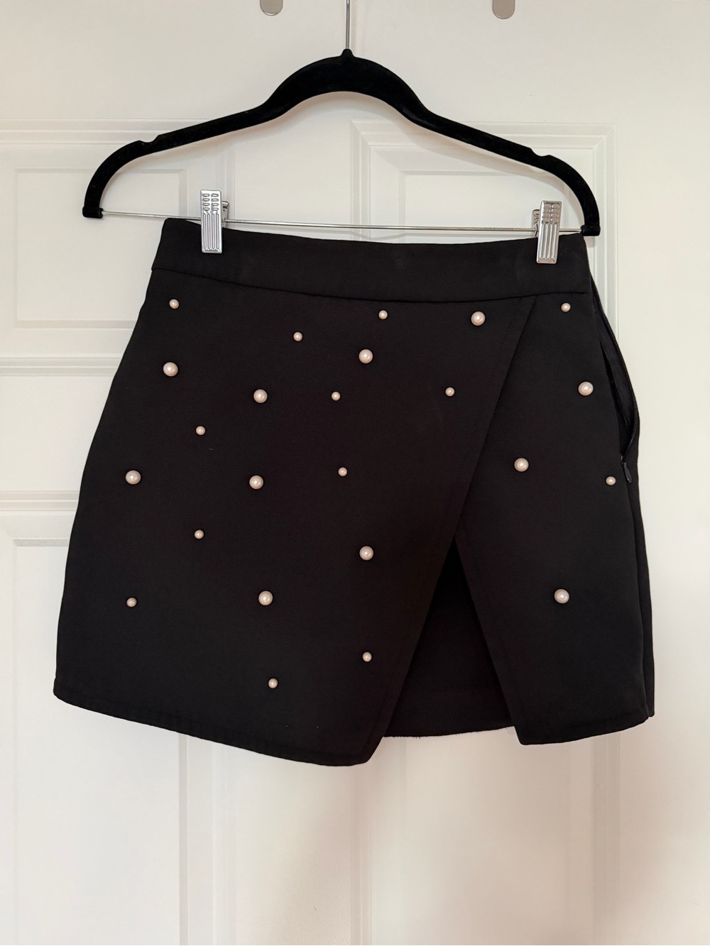 Zara Black Asymmetrical Pearl-Embellished Skirt